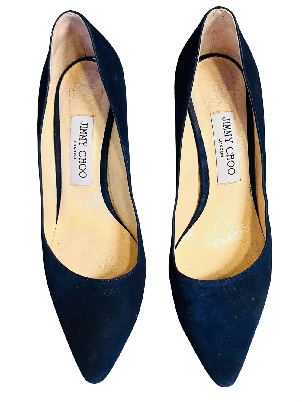 Jimmy Choo Women’s Sz 8.5 Navy Blue Suede Romy 85 Pointed Toe Heels